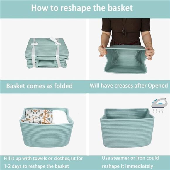 Cotton Rope storage Basket Bins Woven Basket for Organizing Shelves Rectangle - Picture 7 of 8